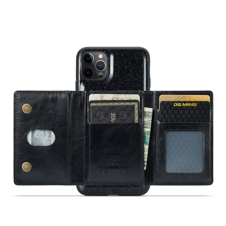 For iPhone 11 Pro DG.MING M3 Series Glitter Powder Card Bag Leather Case(Black) - iPhone 11 Pro Cases by DG.MING | Online Shopping UK | buy2fix