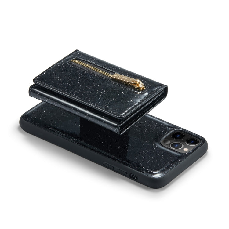 For iPhone 11 Pro DG.MING M3 Series Glitter Powder Card Bag Leather Case(Black) - iPhone 11 Pro Cases by DG.MING | Online Shopping UK | buy2fix