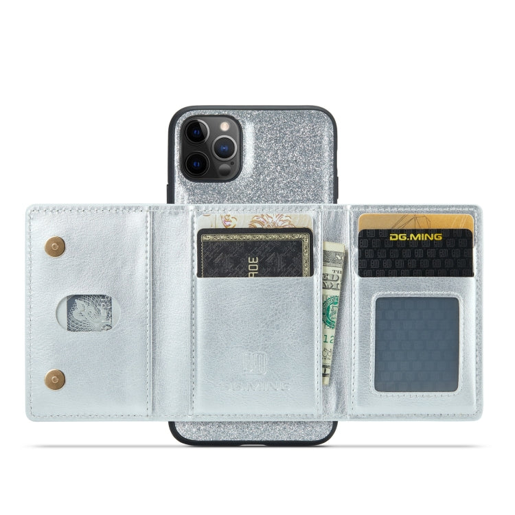 For iPhone 11 Pro DG.MING M3 Series Glitter Powder Card Bag Leather Case(Silver) - iPhone 11 Pro Cases by DG.MING | Online Shopping UK | buy2fix