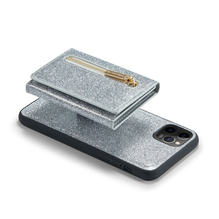 For iPhone 11 Pro DG.MING M3 Series Glitter Powder Card Bag Leather Case(Silver) - iPhone 11 Pro Cases by DG.MING | Online Shopping UK | buy2fix