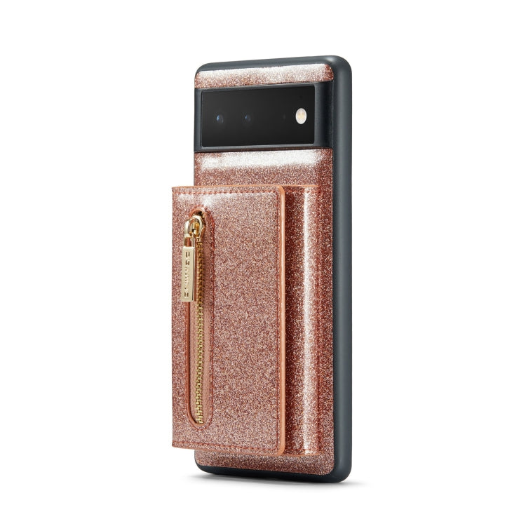 For Google Pixel 6 DG.MING M3 Series Glitter Powder Card Bag Leather Case(Rose Gold) - Google Cases by DG.MING | Online Shopping UK | buy2fix