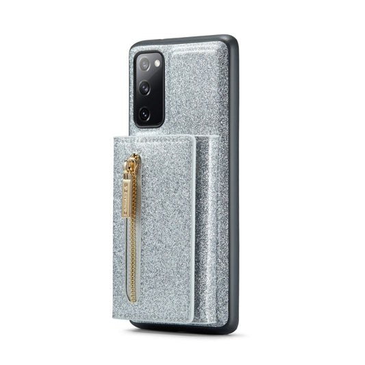 For Samsung Galaxy S20 FE DG.MING M3 Series Glitter Powder Card Bag Leather Case(Silver) by DG.MING