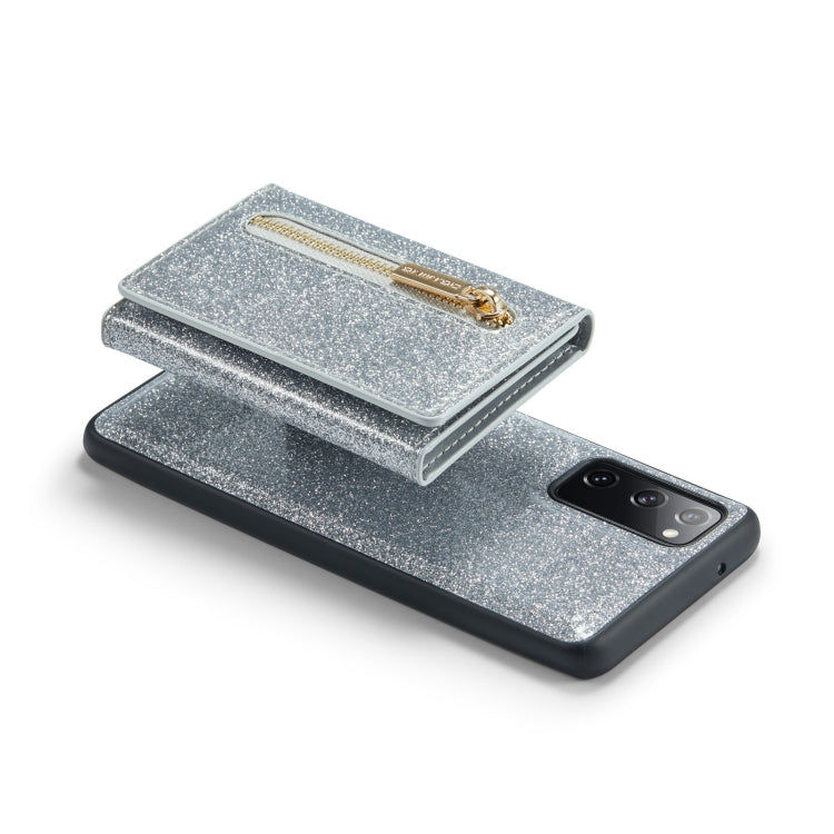 For Samsung Galaxy S20 FE DG.MING M3 Series Glitter Powder Card Bag Leather Case(Silver) by DG.MING