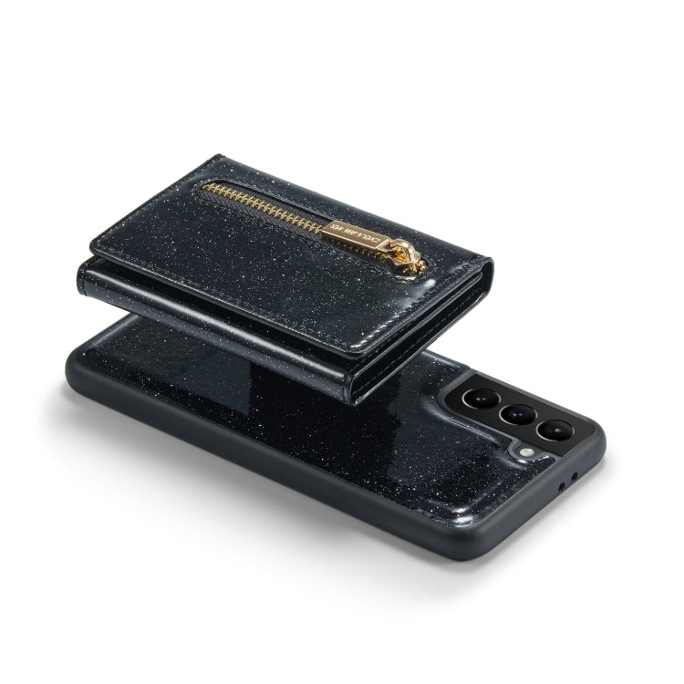 For Samsung Galaxy S21 5G DG.MING M3 Series Glitter Powder Card Bag Leather Case(Black) by DG.MING