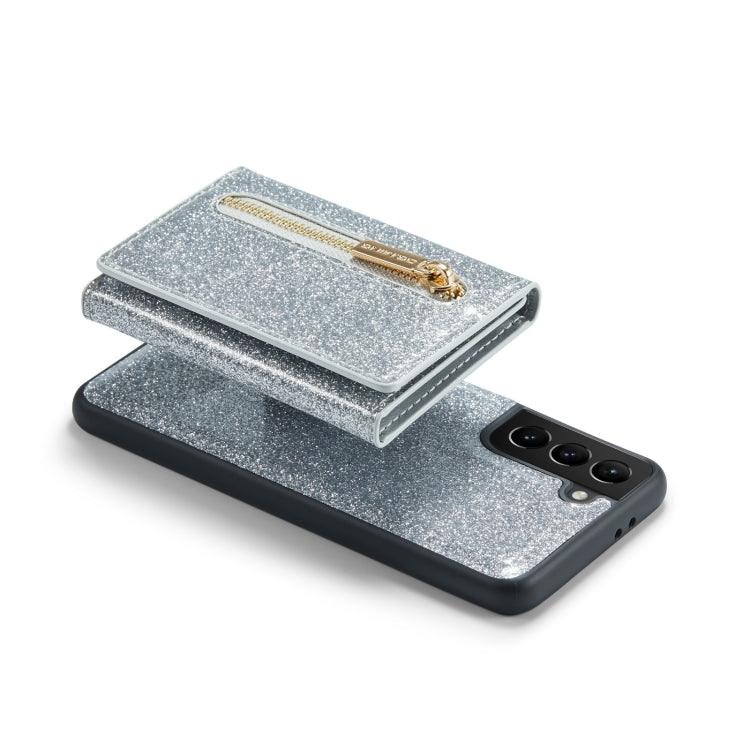 For Samsung Galaxy S21 5G DG.MING M3 Series Glitter Powder Card Bag Leather Case(Silver) by DG.MING