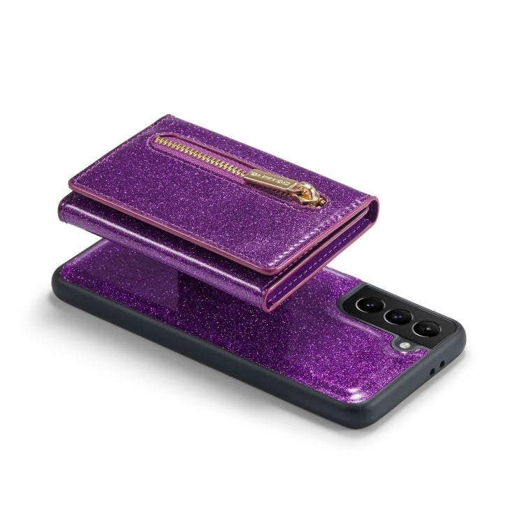 For Samsung Galaxy S21 5G DG.MING M3 Series Glitter Powder Card Bag Leather Case(Dark Purple) by DG.MING