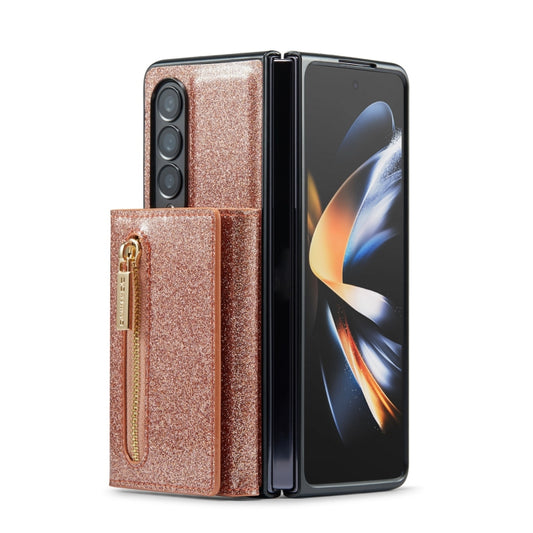For Samsung Galaxy Z Fold3 5G DG.MING M3 Series Glitter Powder Card Bag Leather Case(Rose Gold) by DG.MING