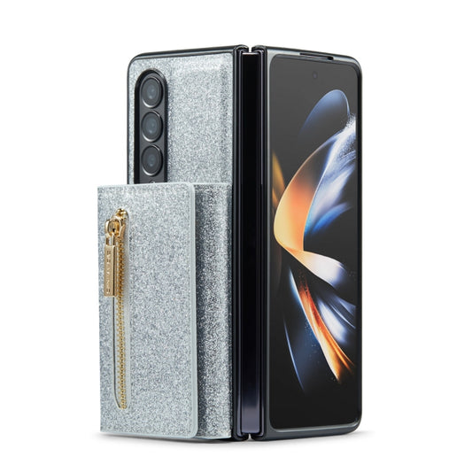 For Samsung Galaxy Z Fold4 5G DG.MING M3 Series Glitter Powder Card Bag Leather Case(Silver) by DG.MING