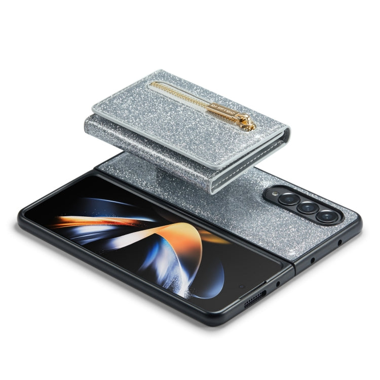 For Samsung Galaxy Z Fold4 5G DG.MING M3 Series Glitter Powder Card Bag Leather Case(Silver) by DG.MING