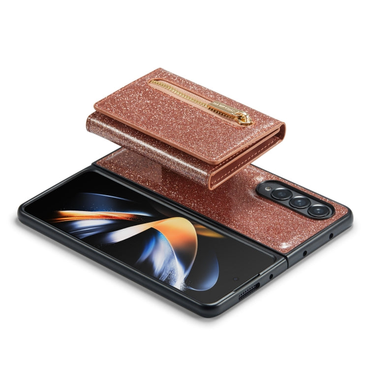 For Samsung Galaxy Z Fold4 5G DG.MING M3 Series Glitter Powder Card Bag Leather Case(Rose Gold) by DG.MING