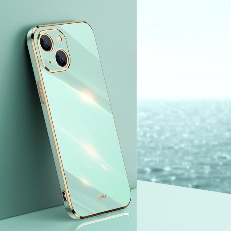For iPhone 13 XINLI Straight Edge 6D Electroplate TPU Phone Case(Mint Green) - iPhone 13 Cases by XINLI | Online Shopping UK | buy2fix