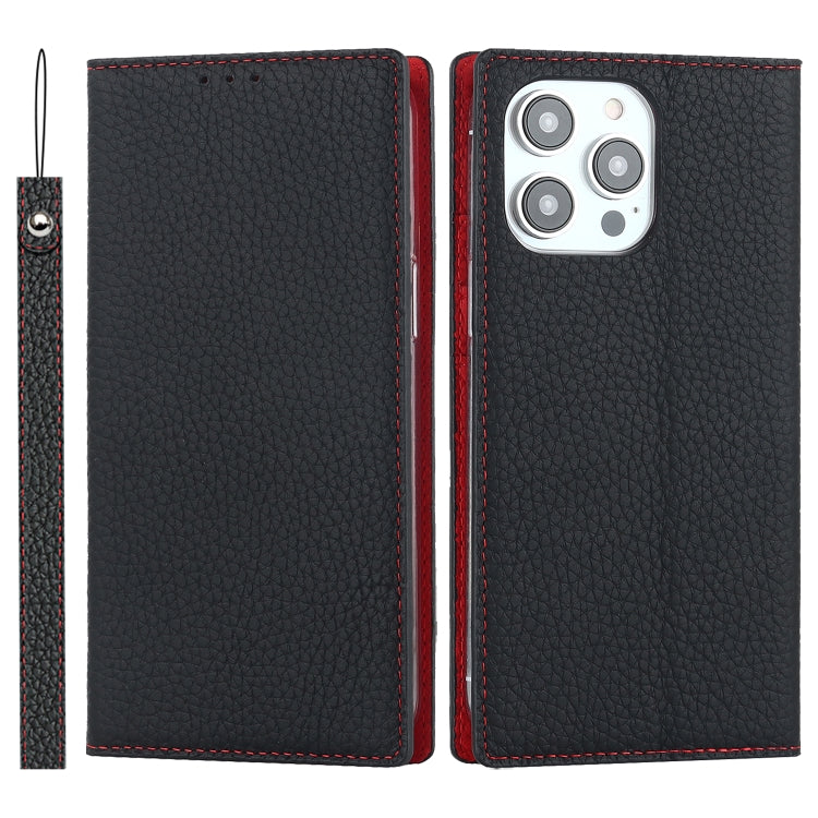 For iPhone 14 Pro Max Litchi Texture Genuine Leather Phone Case(Black) - iPhone 14 Pro Max Cases by buy2fix | Online Shopping UK | buy2fix