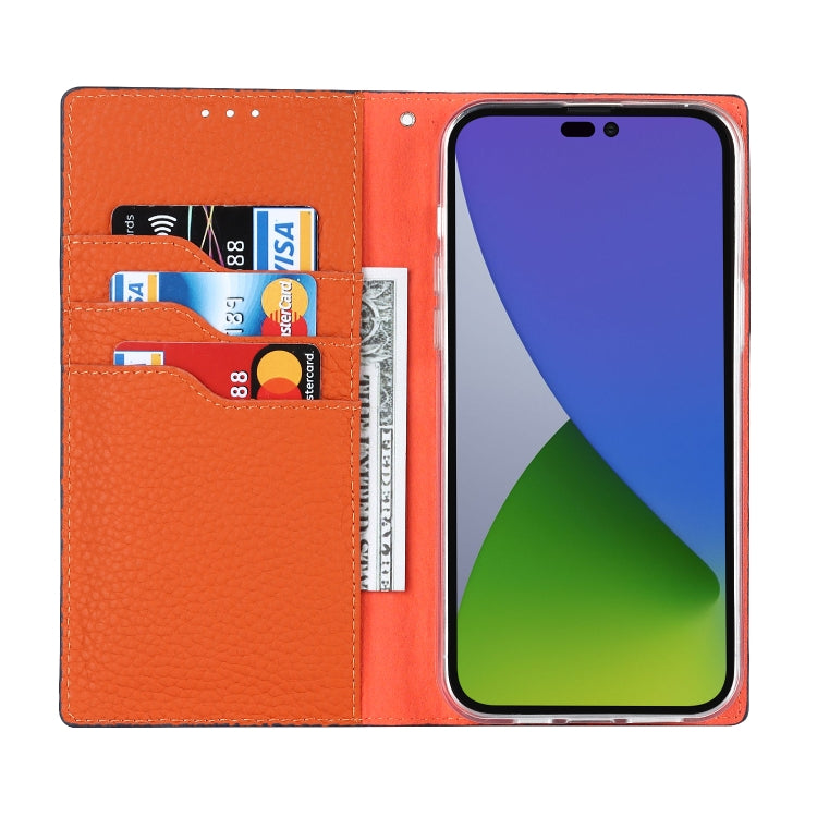 For iPhone 14 Pro Litchi Texture Genuine Leather Phone Case(Orange) - iPhone 14 Pro Cases by buy2fix | Online Shopping UK | buy2fix