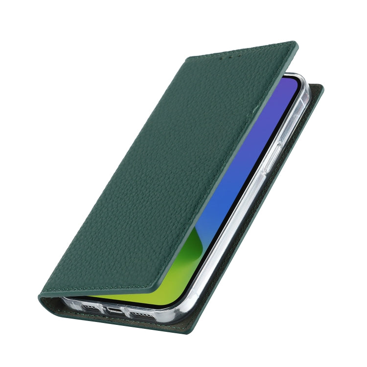 For iPhone 14 Litchi Texture Genuine Leather Phone Case(Dark Green) - iPhone 14 Cases by buy2fix | Online Shopping UK | buy2fix