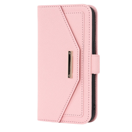 For iPhone 12 / 12 Pro Cross Texture Lanyard Leather Phone Case(Pink) - iPhone 12 / 12 Pro Cases by buy2fix | Online Shopping UK | buy2fix