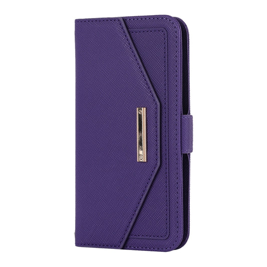 For iPhone XR Cross Texture Lanyard Leather Phone Case(Purple) - More iPhone Cases by buy2fix | Online Shopping UK | buy2fix