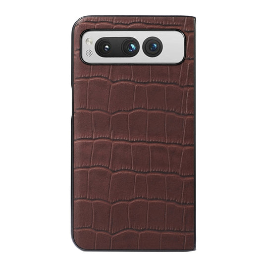 For Google Pixel Fold Crocodile Texture Genuine Leather Phone Case(Brown) by buy2fix