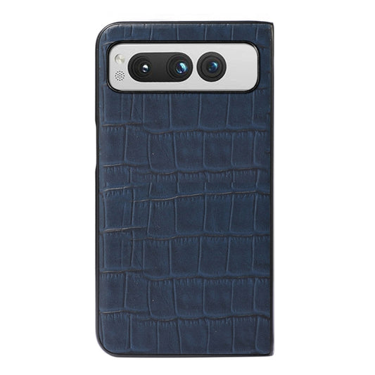 For Google Pixel Fold Crocodile Texture Genuine Leather Phone Case(Blue) by buy2fix