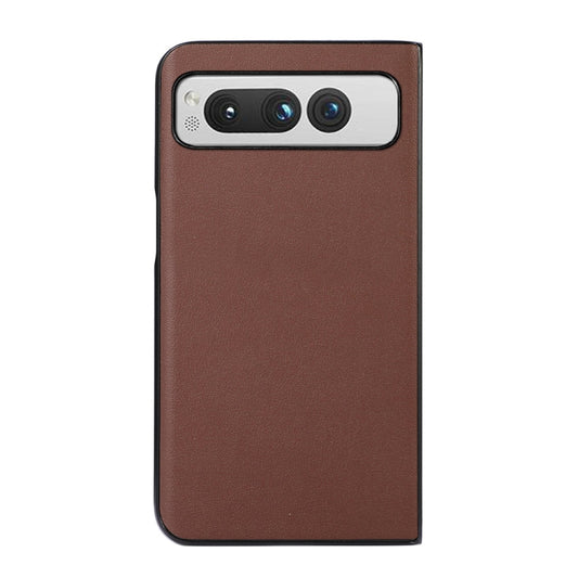 For Google Pixel Fold Lambskin Texture Genuine Leather Phone Case(Brown) by buy2fix