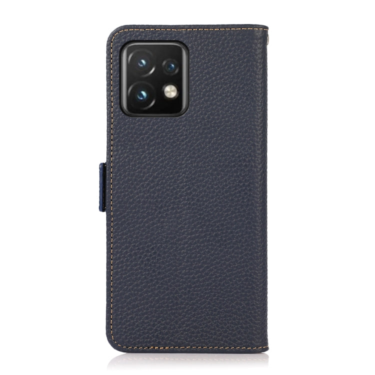 For Motorola Moto X40 Pro KHAZNEH Side-Magnetic Litchi Genuine Leather RFID Phone Case(Blue) - Motorola Cases by buy2fix | Online Shopping UK | buy2fix