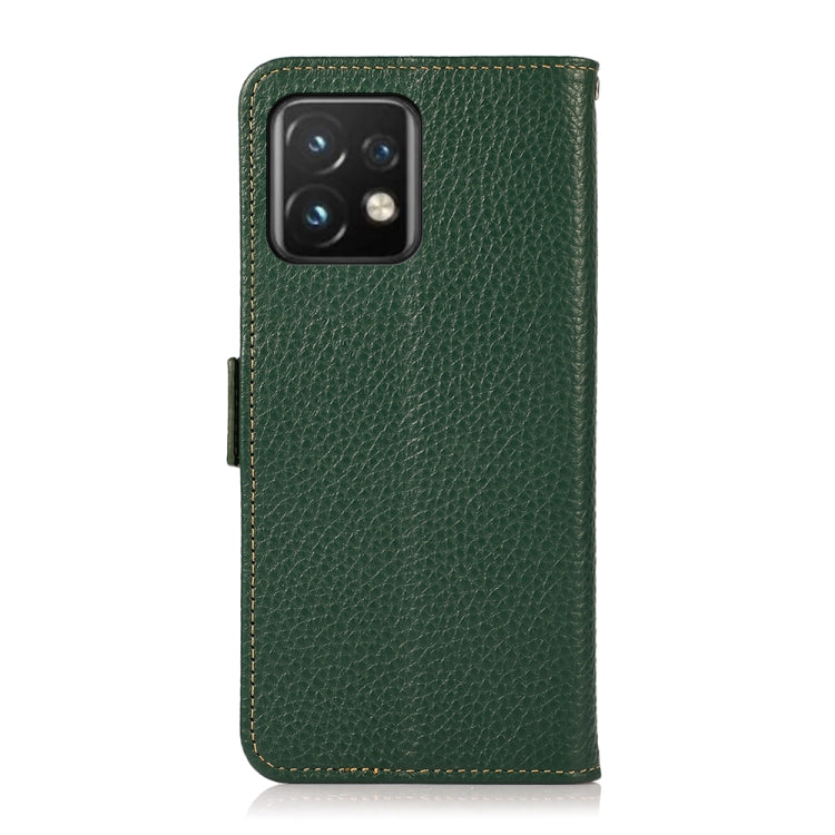 For Motorola Moto X40 Pro KHAZNEH Side-Magnetic Litchi Genuine Leather RFID Phone Case(Green) - Motorola Cases by buy2fix | Online Shopping UK | buy2fix