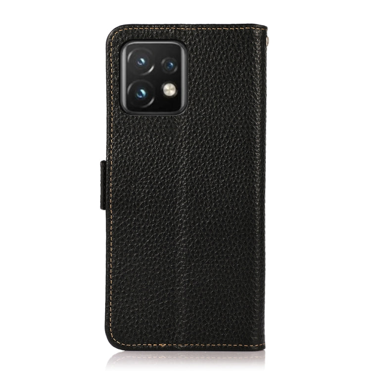For Motorola Moto X40 Pro KHAZNEH Side-Magnetic Litchi Genuine Leather RFID Phone Case(Black) - Motorola Cases by buy2fix | Online Shopping UK | buy2fix