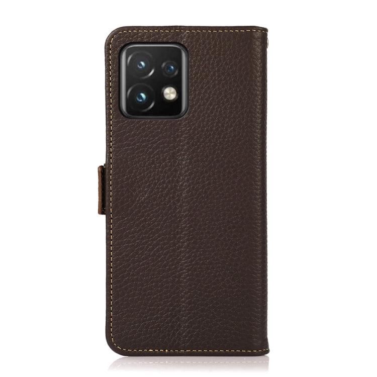 For Motorola Moto X40 Pro KHAZNEH Side-Magnetic Litchi Genuine Leather RFID Phone Case(Brown) - Motorola Cases by buy2fix | Online Shopping UK | buy2fix