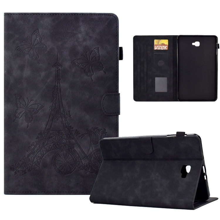 For Samsung Galaxy Tab A 10.1 2016 T580 Tower Embossed Leather Smart Tablet Case(Black) - Tab A 10.1 by buy2fix | Online Shopping UK | buy2fix