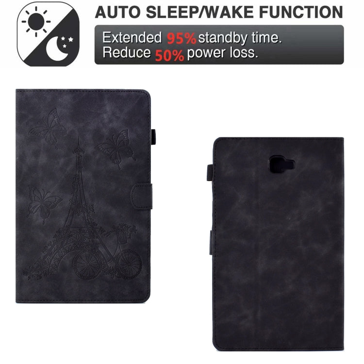 For Samsung Galaxy Tab A 10.1 2016 T580 Tower Embossed Leather Smart Tablet Case(Black) - Tab A 10.1 by buy2fix | Online Shopping UK | buy2fix
