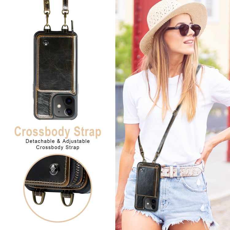 For iPhone 12 JEEHOOD C22 Series Zipper Wallet Leather Phone Case with Dual Lanyard(Coffee) - iPhone 13 Cases by JEEHOOD | Online Shopping UK | buy2fix