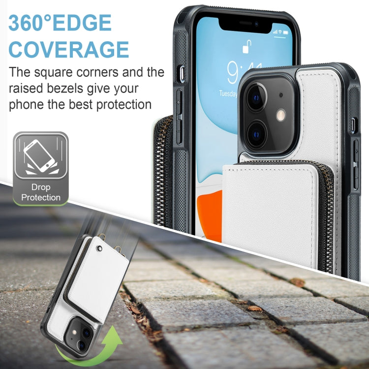 For iPhone 11 JEEHOOD C22 Series Zipper Wallet Leather Phone Case with Dual Lanyard(White) - iPhone 11 Cases by JEEHOOD | Online Shopping UK | buy2fix