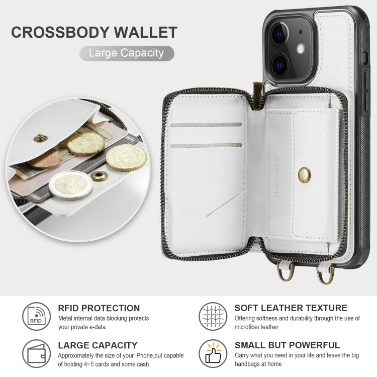 For iPhone 11 JEEHOOD C22 Series Zipper Wallet Leather Phone Case with Dual Lanyard(White) - iPhone 11 Cases by JEEHOOD | Online Shopping UK | buy2fix