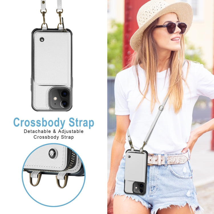 For iPhone 11 JEEHOOD C22 Series Zipper Wallet Leather Phone Case with Dual Lanyard(White) - iPhone 11 Cases by JEEHOOD | Online Shopping UK | buy2fix