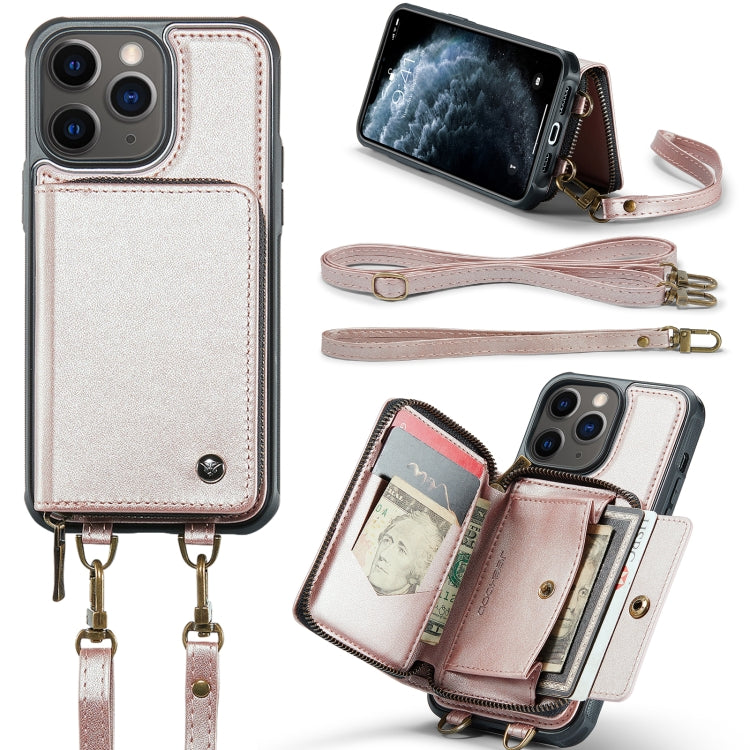 For iPhone 11 Pro JEEHOOD C22 Series Zipper Wallet Leather Phone Case with Dual Lanyard(Rose Gold) - iPhone 11 Pro Cases by JEEHOOD | Online Shopping UK | buy2fix