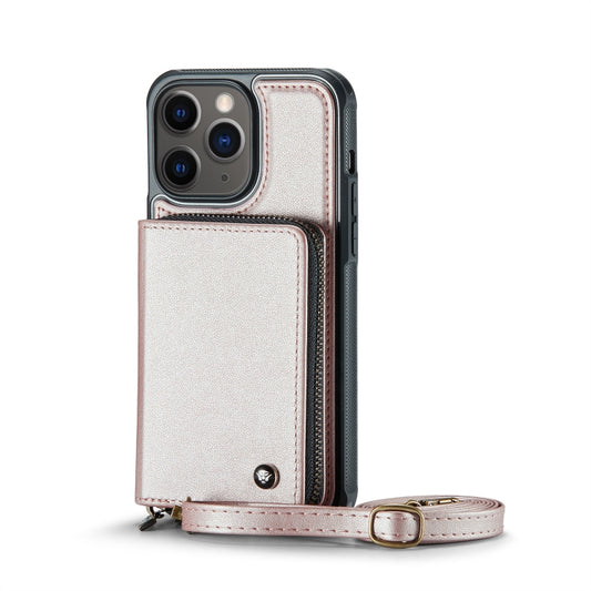 For iPhone 11 Pro JEEHOOD C22 Series Zipper Wallet Leather Phone Case with Dual Lanyard(Rose Gold) - iPhone 11 Pro Cases by JEEHOOD | Online Shopping UK | buy2fix