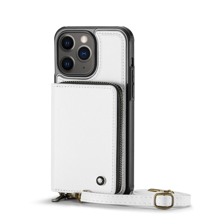 For iPhone 11 Pro JEEHOOD C22 Series Zipper Wallet Leather Phone Case with Dual Lanyard(White) - iPhone 11 Pro Cases by JEEHOOD | Online Shopping UK | buy2fix