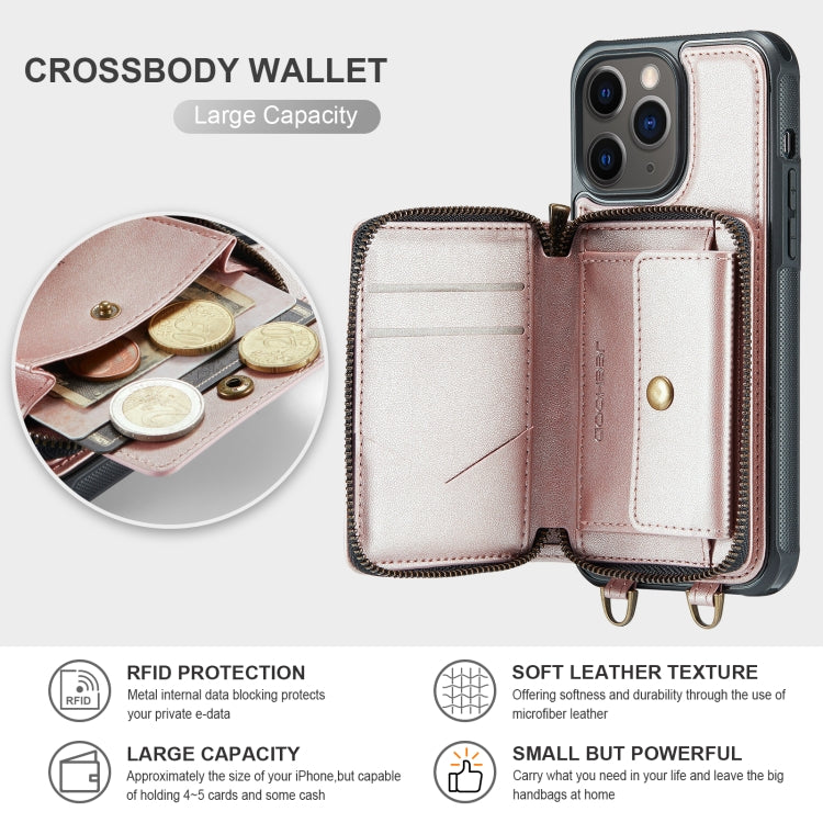 For iPhone 11 Pro Max JEEHOOD C22 Series Zipper Wallet Leather Phone Case with Dual Lanyard(Rose Gold) - iPhone 11 Pro Max Cases by JEEHOOD | Online Shopping UK | buy2fix