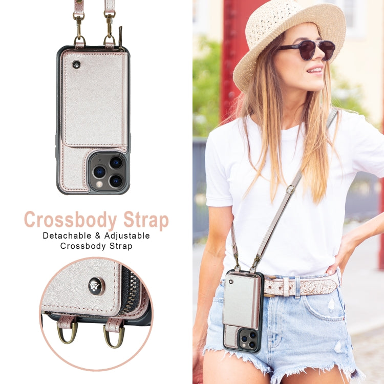 For iPhone 11 Pro Max JEEHOOD C22 Series Zipper Wallet Leather Phone Case with Dual Lanyard(Rose Gold) - iPhone 11 Pro Max Cases by JEEHOOD | Online Shopping UK | buy2fix