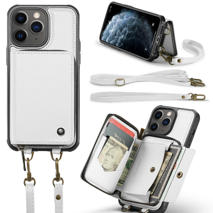 For iPhone 11 Pro Max JEEHOOD C22 Series Zipper Wallet Leather Phone Case with Dual Lanyard(White) - iPhone 11 Pro Max Cases by JEEHOOD | Online Shopping UK | buy2fix