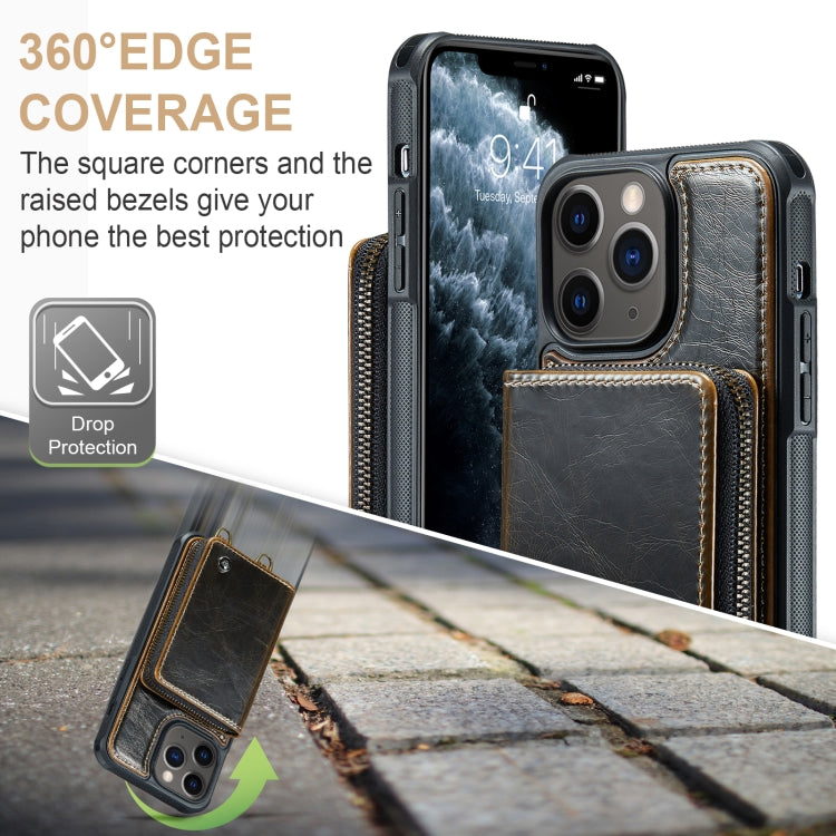 For iPhone 11 Pro Max JEEHOOD C22 Series Zipper Wallet Leather Phone Case with Dual Lanyard(Coffee) - iPhone 11 Pro Max Cases by JEEHOOD | Online Shopping UK | buy2fix