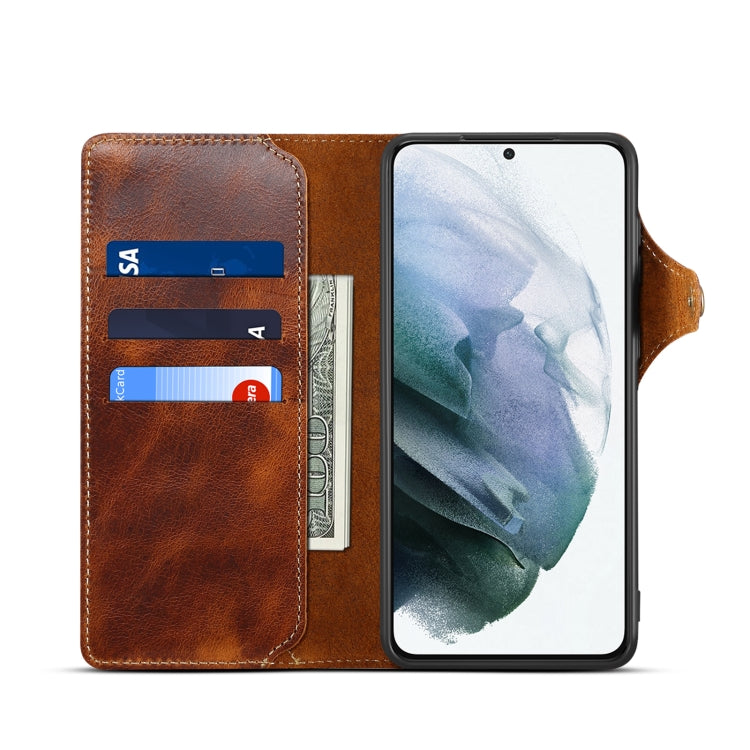 For Samsung Galaxy S23 5G Denior Oil Wax Cowhide Magnetic Button Leather Phone Case(Brown) - Galaxy S23 5G Cases by Denior | Online Shopping UK | buy2fix