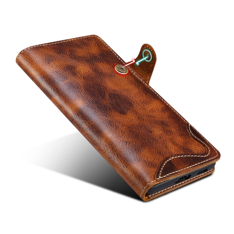 For Samsung Galaxy S23 5G Denior Oil Wax Cowhide Magnetic Button Leather Phone Case(Brown) - Galaxy S23 5G Cases by Denior | Online Shopping UK | buy2fix