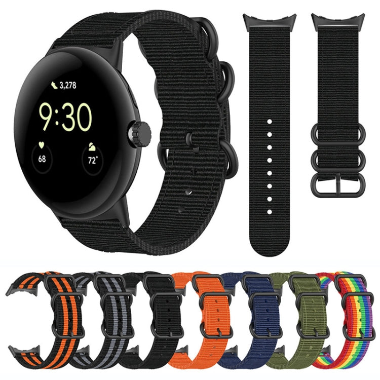 For Google Pixel Watch Three-ring Black Buckle Nylon Watch Band(Rainbow) - Watch Bands by buy2fix | Online Shopping UK | buy2fix