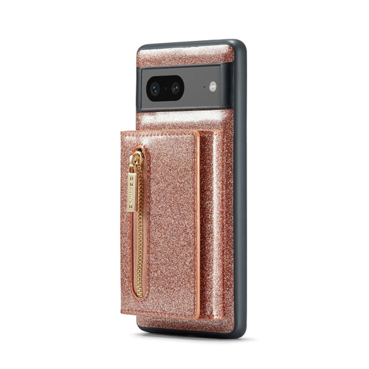 For Google Pixel 7 DG.MING M3 Series Glitter Powder Card Bag Leather Case(Rose Gold) by DG.MING