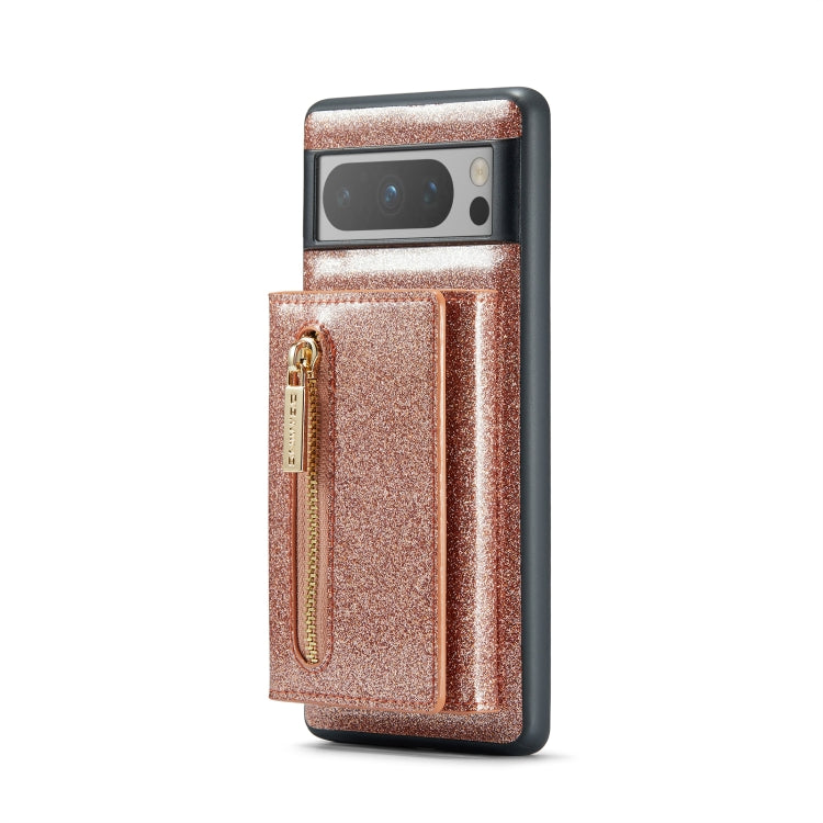 For Google Pixel 8 Pro DG.MING M3 Series Glitter Powder Card Bag Leather Case(Rose Gold) - Google Cases by DG.MING | Online Shopping UK | buy2fix