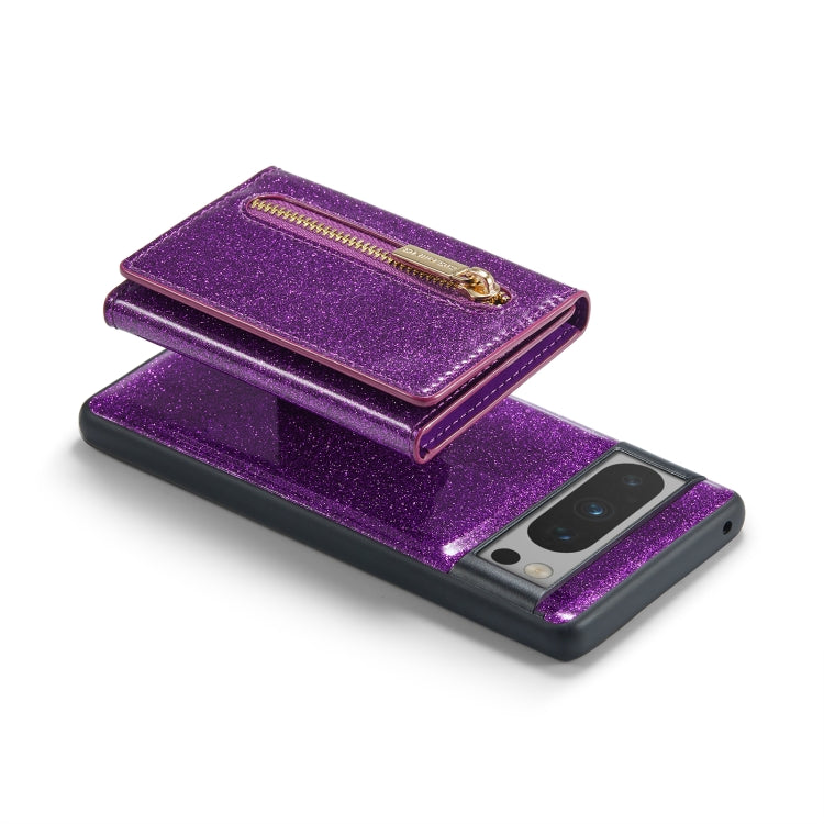 For Google Pixel 8 Pro DG.MING M3 Series Glitter Powder Card Bag Leather Case(Dark Purple) - Google Cases by DG.MING | Online Shopping UK | buy2fix