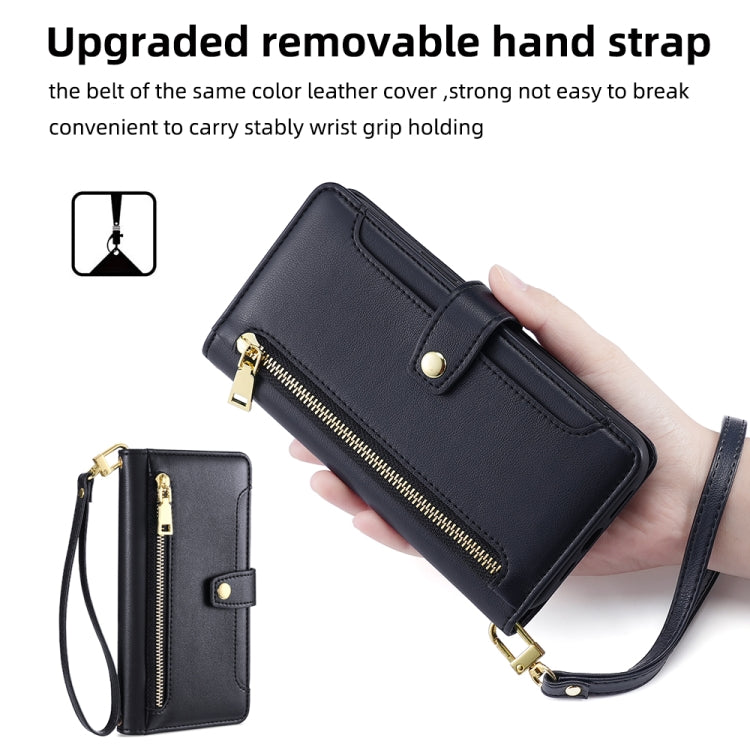 For iPhone 14 Pro Max Sheep Texture Cross-body Zipper Wallet Leather Phone Case(Black) - iPhone 14 Pro Max Cases by buy2fix | Online Shopping UK | buy2fix