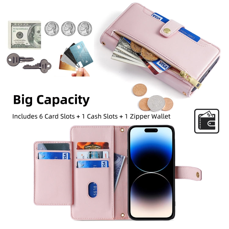 For iPhone 14 Pro Max Sheep Texture Cross-body Zipper Wallet Leather Phone Case(Grey) - iPhone 14 Pro Max Cases by buy2fix | Online Shopping UK | buy2fix