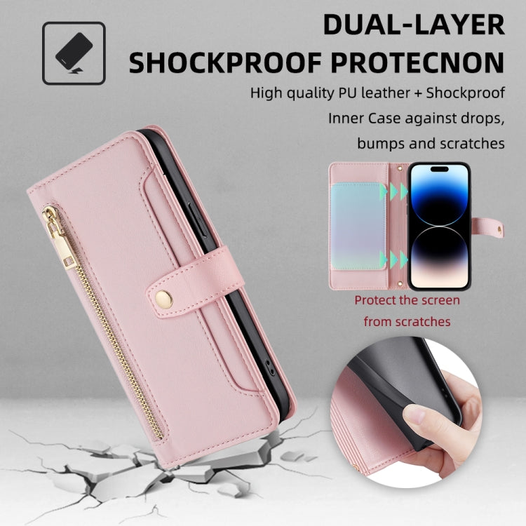 For iPhone 14 Pro Max Sheep Texture Cross-body Zipper Wallet Leather Phone Case(Grey) - iPhone 14 Pro Max Cases by buy2fix | Online Shopping UK | buy2fix