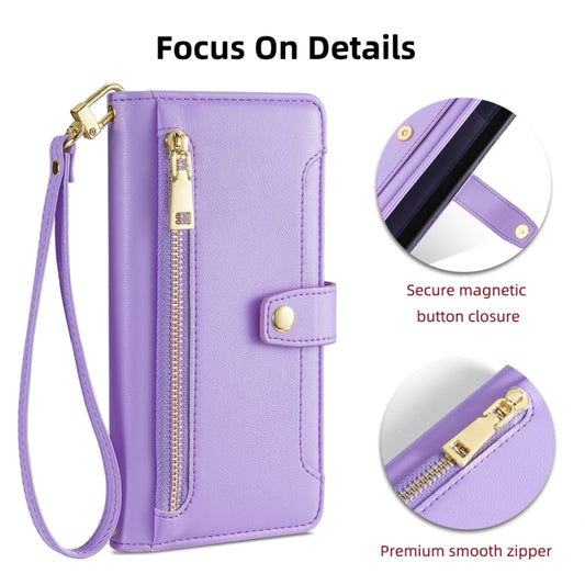 For iPhone 13 Pro Sheep Texture Cross-body Zipper Wallet Leather Phone Case(Purple) - iPhone 13 Pro Cases by buy2fix | Online Shopping UK | buy2fix